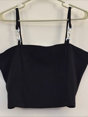 H&M Black Strapless Crop Top with Silver Chain Detail